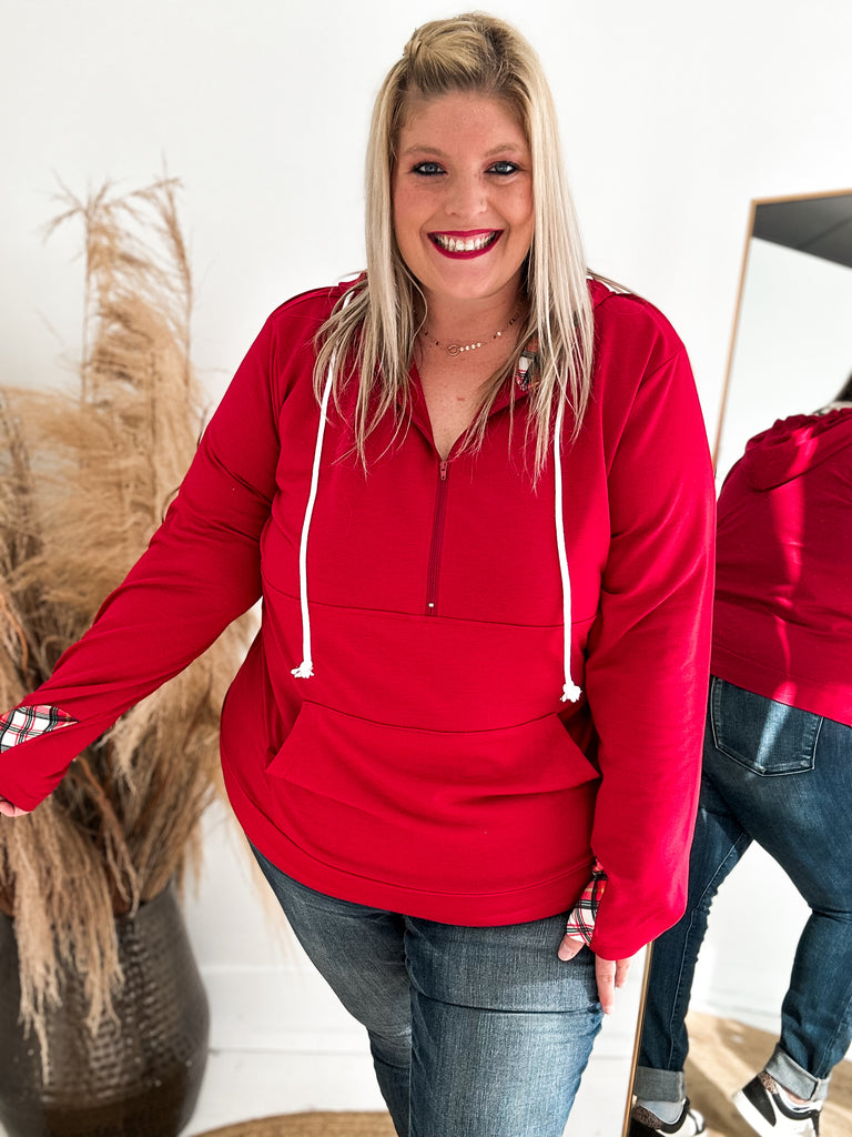 Curvy Festive Plaid Hooded Top