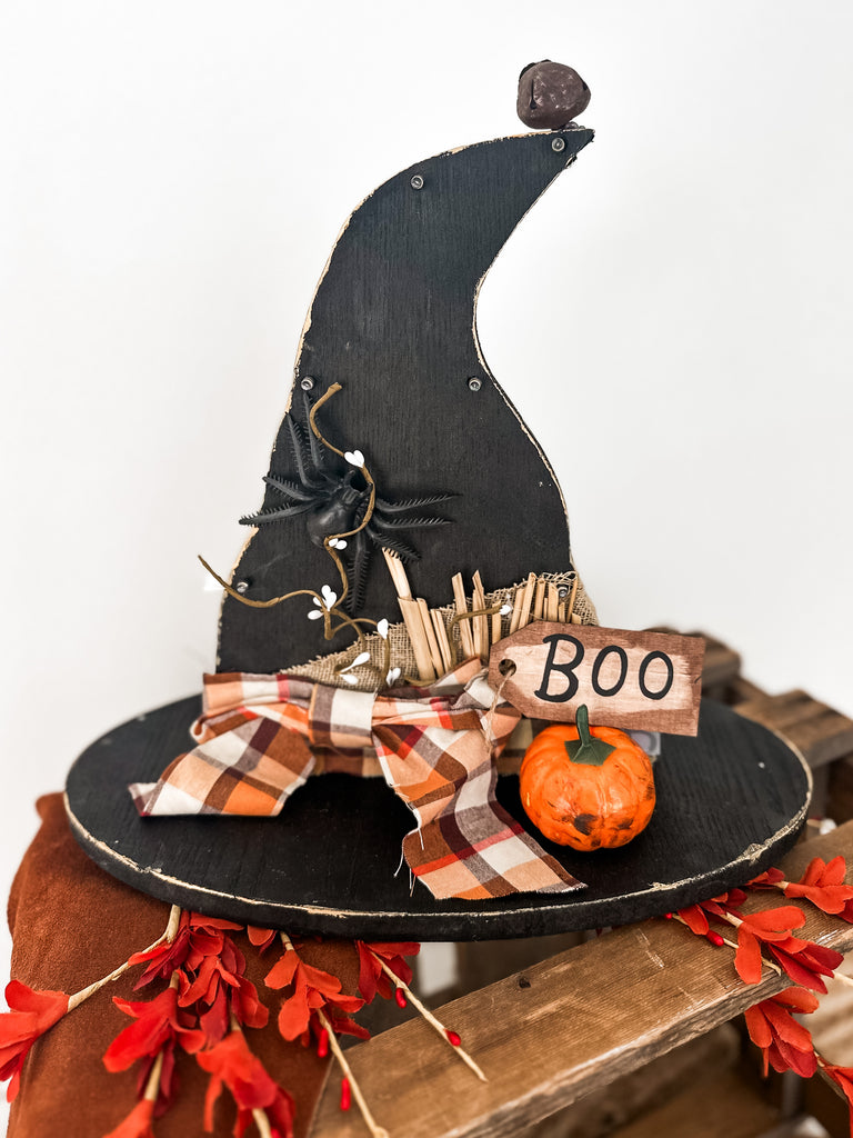 Light Up Wooden Witch Hat Sitter