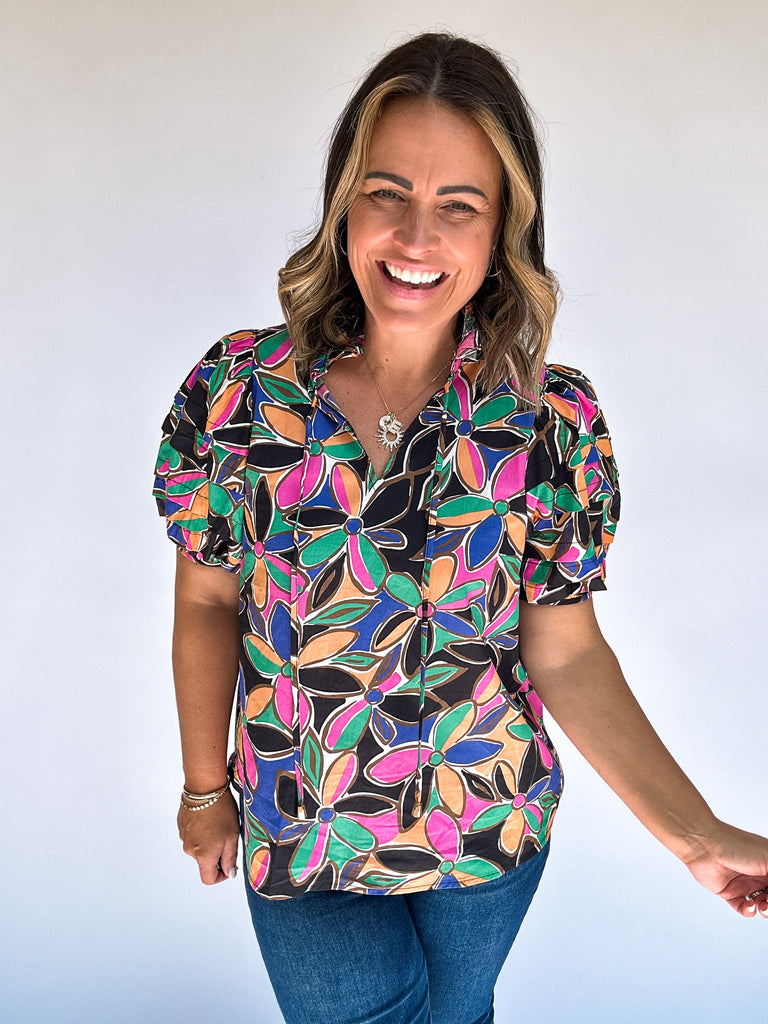 Black Multi Floral Top