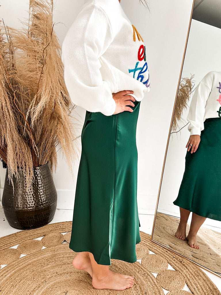 Festive Satin Midi Skirt