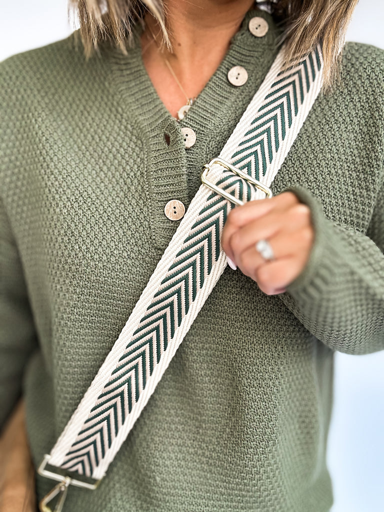 Green and Cream Aztec Guitar Strap