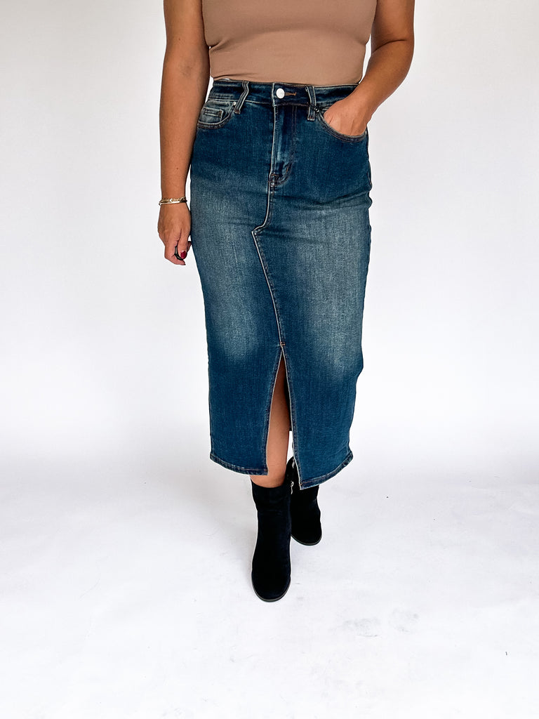 Flirty Midi Mica Denim Skirt