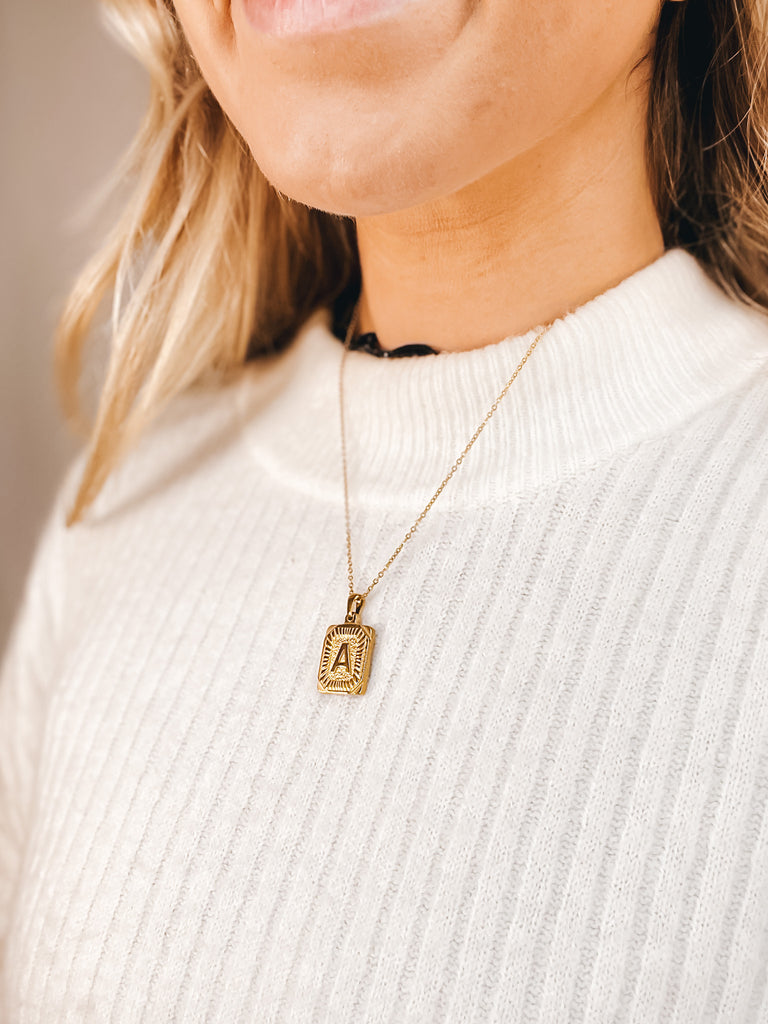Gold Square Initial Necklaces